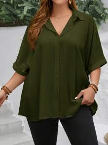 EMERY ROSE Summer Teacher Striped Print Plus Size Open Front Shirt