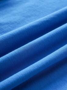 Blippi X SHEIN Young Boy Cute Rocket & Cartoon Pattern Blue Casual Versatile Short Sleeve T-Shirt, Summer - Blue - View 5