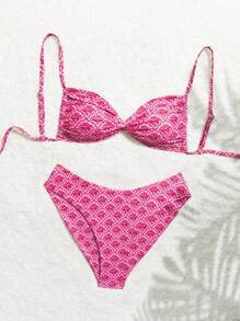 Swim Mod 2件套大码女式随机印花系腰比基尼套装