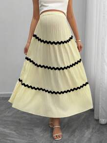 SHEIN Falda de maternidad a la rodilla con patrón de onda y bloques de color de moda - Amarillo - Ver 4