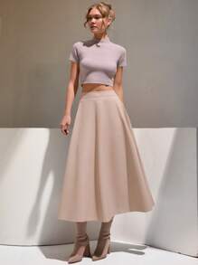 CLARA VERO Falda plisada de cintura alta de unicolor elegante para mujer
