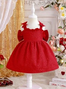 Elladie kids 女婴花卉印花无袖A字裙，大蝴蝶结设计，优雅俏皮。缎面面料，花卉印花更添活力。经典A字廓形，大号3D蝴蝶结。适合户外活动，舒适休闲，尤其适合花童或生日派对、节日等特殊场合。 - 紅色 - 查看 2