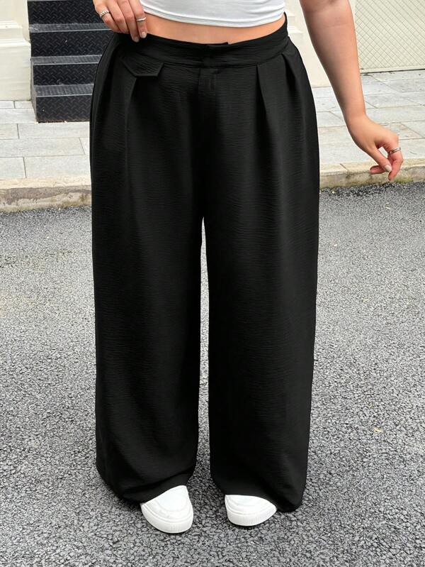 SHEIN EZwear Pantalon ample et ample en couleur unie avec plis pour femmes grandes tailles