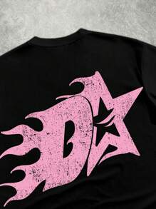 Manfinity Roghcode OEM 宽松数码全身印花T恤（宽领口） - 黑色 - 查看 3