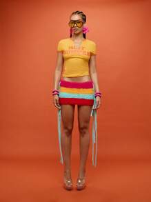 SUMWON WOMEN Minifalda de ganchillo arcoíris de verano con flecos para fiesta, playa, resort, vacaciones, baile, club y ropa de playa - Multicolor - Ver 3