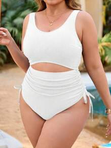 Swim Vcay 1 bộ đồ bơi liền thân màu xanh navy cỡ lớn cho nữ đi nghỉ thường ngày kèm áo choàng - trắng - Xem 4