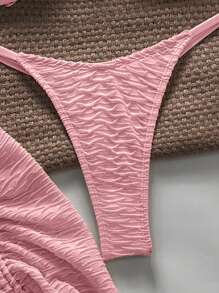 Swim Vcay 3件套女士夏季沙滩纹理露肩海星比基尼性感泳衣套装 - 粉色 - 查看 5