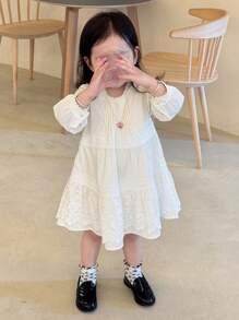 DAZY Kleinkind Mädchen Rundhals japanischer Stil Sommer einfarbiges süßes knöchellanges Kleid