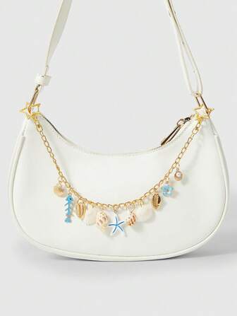 Fairycore 1 pieza Colgante decorativo con diseño bohemio tropical de estrella de mar, concha y ballena para bolso de vacaciones en la playa