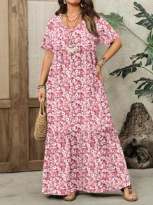 EMERY ROSE Vestido holgado de flores de talla grande para mujer, adecuado para vacaciones de verano - Rosa - Ver 5