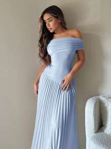 SHEIN ICON Vestido de fiesta de graduación 1 pieza Vestido elegante de un solo hombro de unicolor y plisado