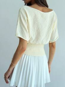 Aloruh 新款夏季针织毛衣，休闲船领露肩修身套头衫 - 棕色 - 查看 2