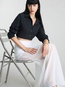 Ontre 女式白色简约半透明休闲裙，优雅简约，适合夏季、商务休闲、度假 - 白色 - 查看 2