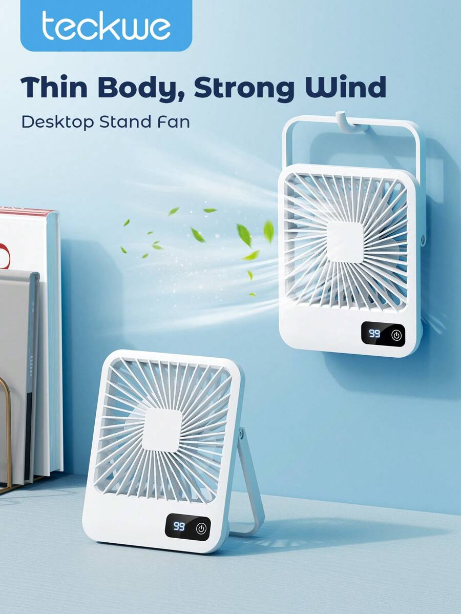 Teckwe Ventilateur de bureau/mural/portatif 3-en-1, ventilateur portable électrique mini puissant, convient pour le maquillage, le bureau, les voyages, le camping, l'intérieur, l'extérieur, la rentrée scolaire, la remise des diplômes, les vacances d'été, blanc - Blanc - Voir 1