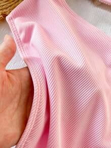 Traje de baño para adolescentes - Tela acanalada rosa con decoraciones de accesorios con criaturas acuáticas, conjunto de ropa de baño