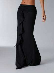 SHEIN Unity Elegant Solid Color Low Waist Maxi Fish Tail Skirt Fall Cloth For Women - Blue - View 1