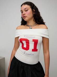 COUREZ Top épaules dénudées avec pli côtelé / Tenues d'été pour femmes Hauts d'été / Décontracté de rue / Coton vintage Y2K - Blanc - Voir 4