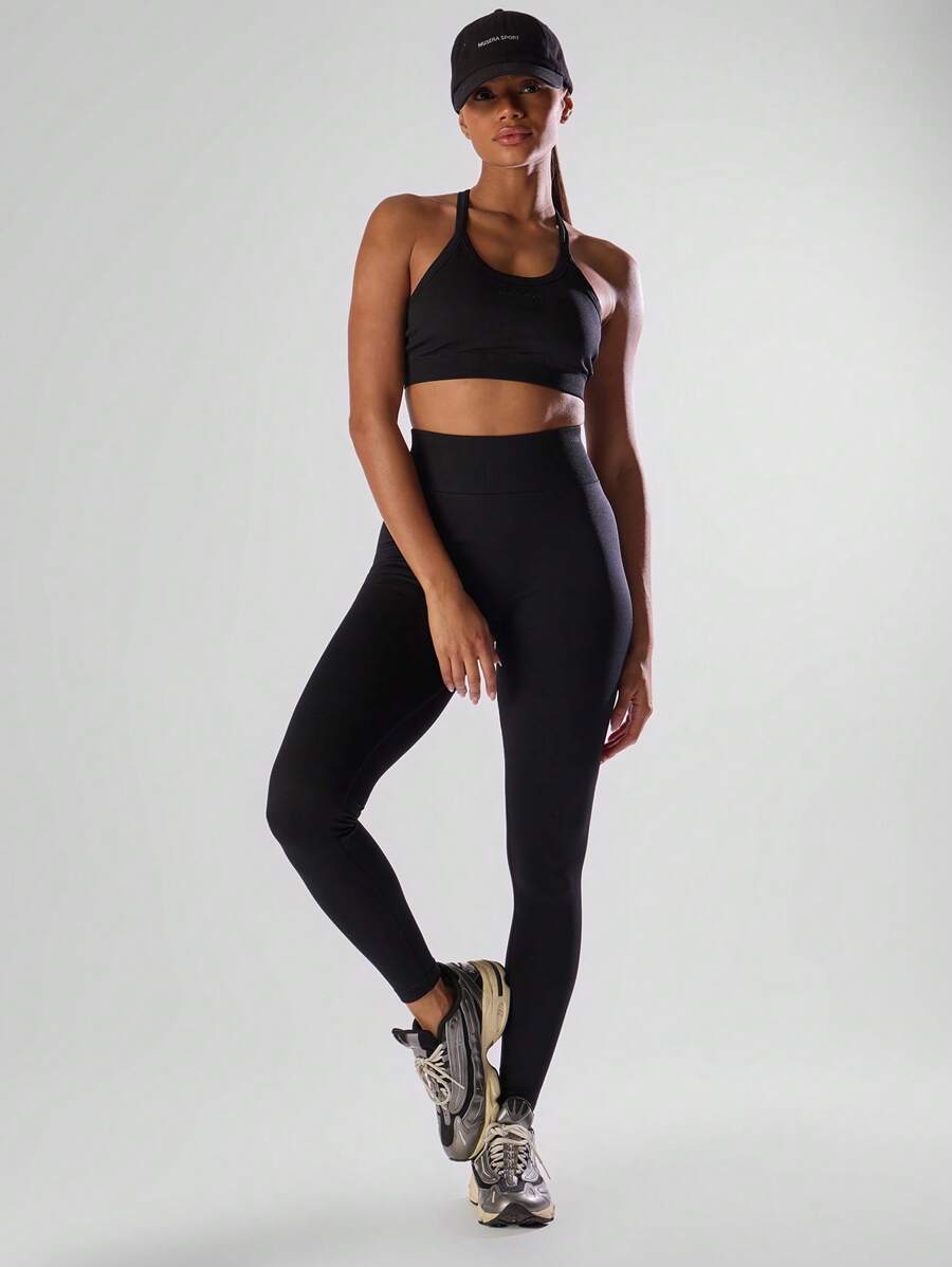 Musera Sport Solid High Waist Sports Leggings,Active Comfy Workout Gym Running Run Club,Padel, Tennis, Pickleball Gym Fitness - Black - View 1