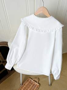 SHEIN 青少年女孩白色可爱韩版彼得潘领百搭衬衫，适合春夏季和返校季 - 白色 - 查看 2