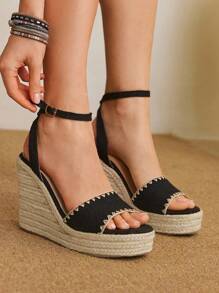 Styleloop Hemp Rope Woven Platform Wedge Sandals, Suitable For Party, Wedding, Daily Wear, Vacation - Black - View 1