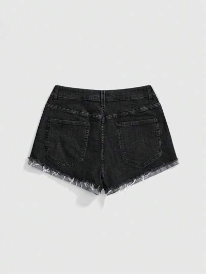 Grunge Punk Short en jean délavé vintage haute élasticité et polyvalent grande taille