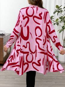 Flirla Áo khoác dài in họa tiết sọc thường ngày cỡ lớn cho nữ - Hồng - Xem 2