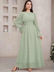 Veilorie Women's Elegant Solid Color Arabic Long Dress  Occasion Dresses  Tea Party Dress   Birthday Women Outfits  Sage Green Dress Summer Clothes