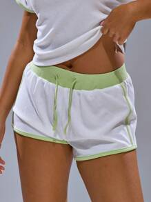 MUSERA Contrast Waistband Trim Tie Waist Mini Shorts Summer Streetwear Y2k Cool Girl Beach City Muse Vacation Party - White - View 1