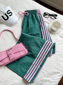 Comfortcana Women's Casual Contrast Color Pants, Side Stripe Elastic Waist Casual Loose Sports Pants Summer Pants For Women,Casual And Versatile, Suitable For Daily Street Wear,Cargo Pants - Green - View 5