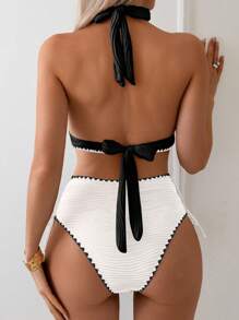 Swim Basics 2件套女士性感罗纹撞色比基尼泳装 - 彩色 - 查看 2