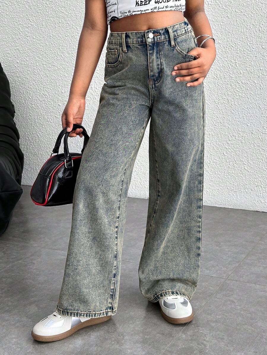 青少年女孩 Y2K 春夏假期复古水洗高腰斜口袋破洞牛仔宽松直筒牛仔裤、女孩夏季海滩波西米亚度假骑行短裤、夏季音乐会节日休闲狂欢装、女孩夏季早午餐教堂毕业装、街头服饰、返校装