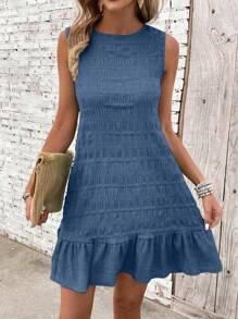 Chiquease Robe décontractée et décontractée sans manches à couleur unie texturée pour femmes