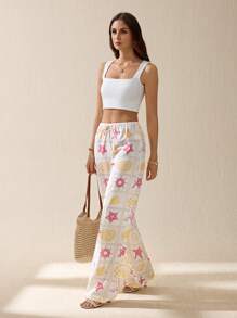 SHEIN Tall Pantaloni lunghi con stampa a stelle marine, vita bassa, adatti per l'estate in vacanza