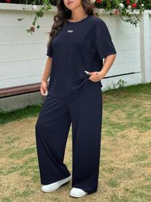 Muchica 2pcs Navy Blue Casual Plus Size Set, Spring/SummerSummer Outfits For Women,Two Piece Set Women - Navy Blue - View 5