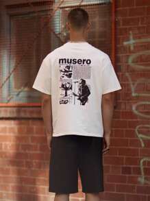 Musero Camiseta de manga corta oversize con estampado gráfico en la espalda, diseño caído de hombro, para verano, primavera, vacaciones, estilo callejero