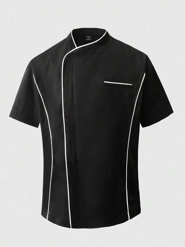 Manfinity Homme Men's Color Block Trim Short Sleeve Chef Uniform Shirt