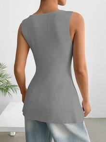 SHEIN EZwear 女式休闲前扣无袖浅灰色针织上衣 - 淺灰色 - 查看 2