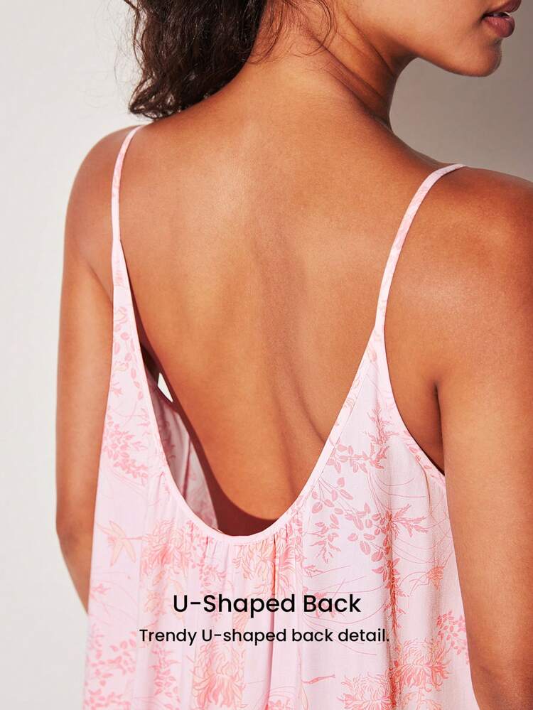 レーヨン製 リラックス フローラル柄 リボン ストラップ ナイトドレス レディース パジャマ エアリー スリップドレス ブライダルインナー&パジャマ レディースランジェリー、春夏ウェディングアイテム レディースサンドレス