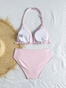 SHEIN Teen Girl New Simple Solid Color Beige Bikini Set, Special Fabric Swimsuit For Beach Resort Young Girls Sets Bikini Set For Girls Bikini Sets For Girls Swimsuit Set Bathing Suits Teen Girl Two Pieces Summer Holiday - Baby Pink - View 2