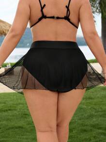 SHEIN CURVE+ Plus Size Women's Black Mesh Beach Shorts, Summer Vacation Swimwear - Black - View 2