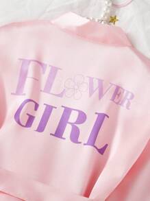 Young Girls Floral & Letter Print Robe Sleepwear Fall Winter - Pink - View 4