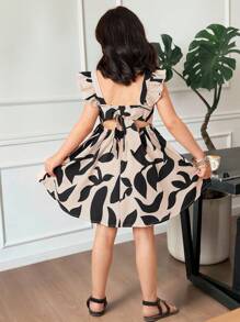 SHEIN Vestido sin espalda y sin mangas con estampado floral diminuto, informal y apropiado para vacaciones para niña joven