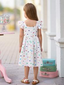 SHEIN 年轻女孩简约彩虹图案圆领无袖休闲舒适连衣裙 - 白色 - 查看 2