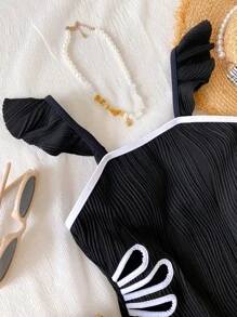 Tween Girls' Floral Hollow Out Ruffle One-Piece Swimsuit