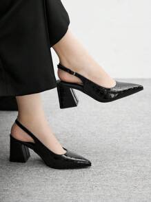 CUCCOO BIZCHIC Women's Classic Black Chunky Heel Pumps, Elegant For Commuting, Dating, Party, Holiday, Wedding For Christmas Spring Shoes - Black - View 3