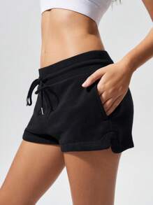Fluxe Shorts deportivos de punto de unicolor informal de tiro bajo