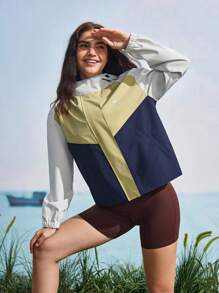 In My Nature Women's Color Block Hooded Outdoor Rain Jacket