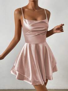 Chiquease Women's V-Neck Spaghetti Strap Swing Dress Mini Short Women Outfit