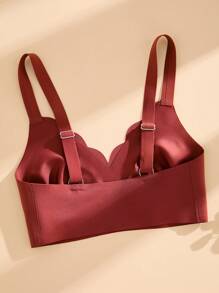 NudeFit 1pc Seamless Minimalist Wavy Edge Solid Color No Underwire Push Up Full Coverage Women Bra - Rose Red - View 4