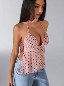 Jeanoix Women's Summer Polka Dot Print Sexy Backless Camisole - Pink - View 4
